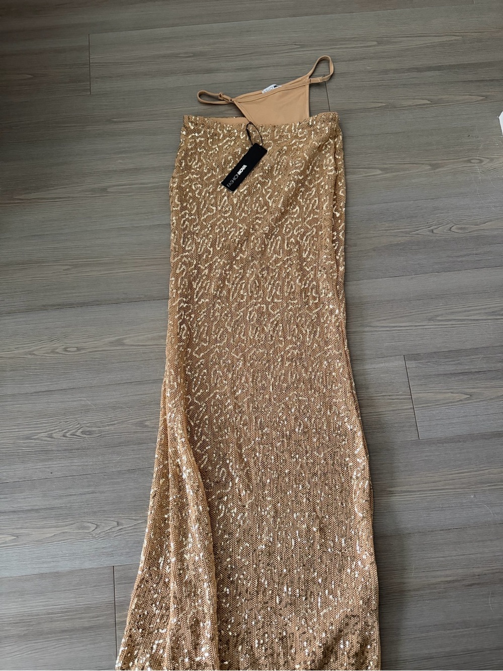 NWT Fashion Nova Gold Sequin Maxi Skirt - Picture 3 of 4